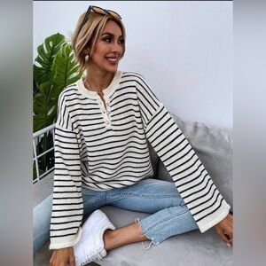 SHEIN Black and White Striped Sweater